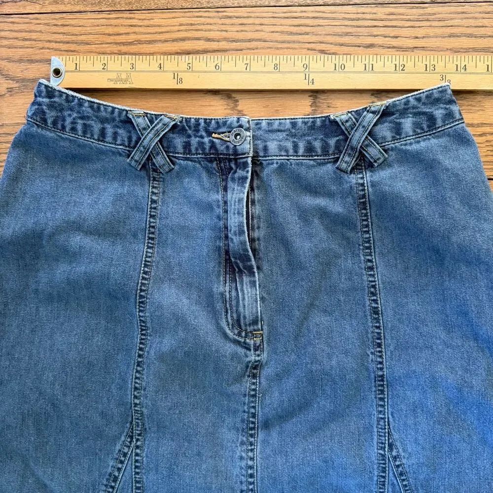 Y2K Vintage Denim Skirt Size 10 High Waist A-Line Midi 90s Cottage Boho
